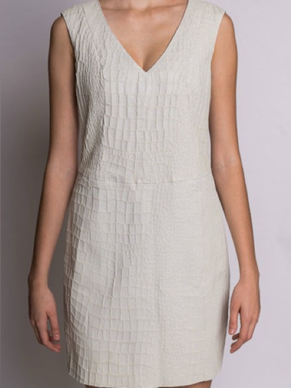 Drome Sleeveless V-Neck Leather Textured Cream Dress
